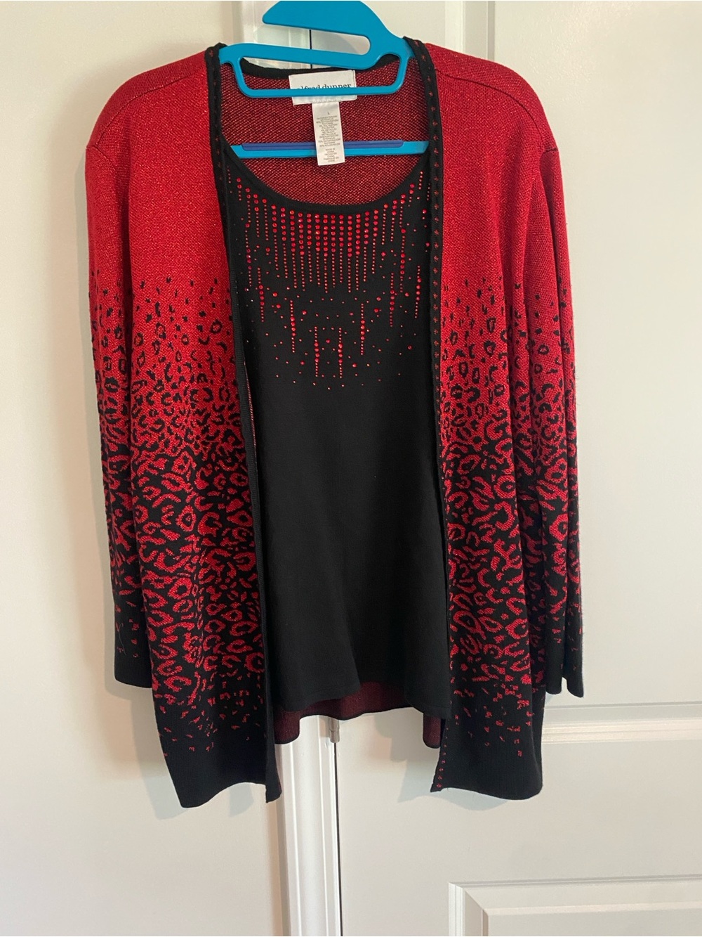 Alfred Dunner Red and Black Leopard Ombre Open-Front shirt/Cardigan combo